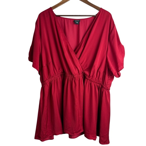 Torrid Red Surplice Wrap Peplum Blouse Size 4X Flowy Plus Size Top Holiday Basic - Picture 1 of 8